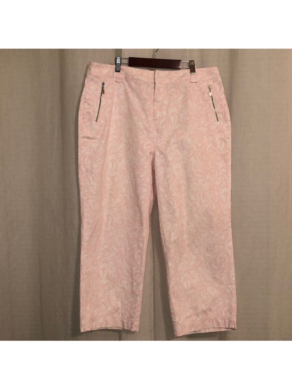 Kate Hill 16 Blush Pink White Cotton Capri Pants